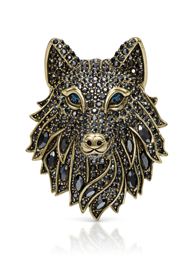 JAMES WOLFE® BLACK WOLF | Crystal Unisex Brooch