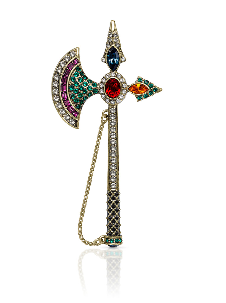 JAMES WOLFE® MULTI COLOR AXE | Crystal Unisex Brooch